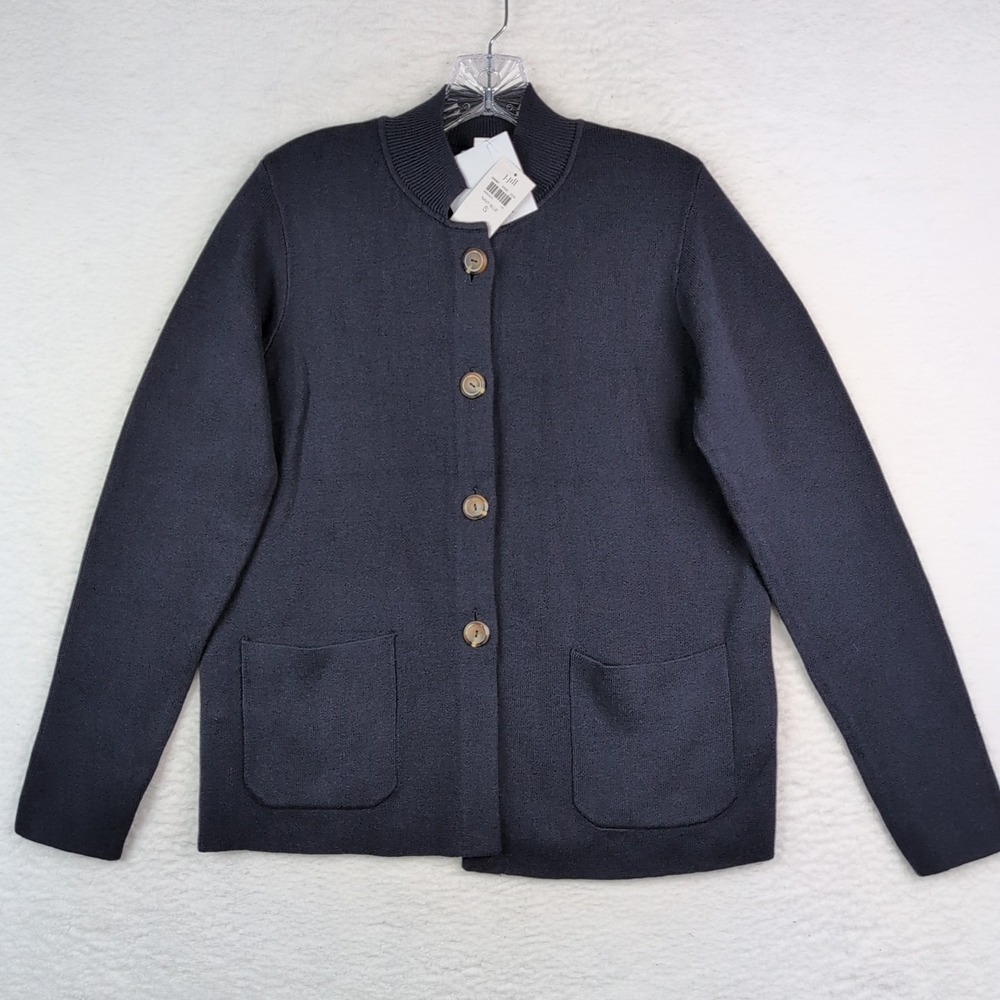 NWT J.Jill‎ Double-Knit Notched-Collar Sweater Jacket Size Small Navy Blue
